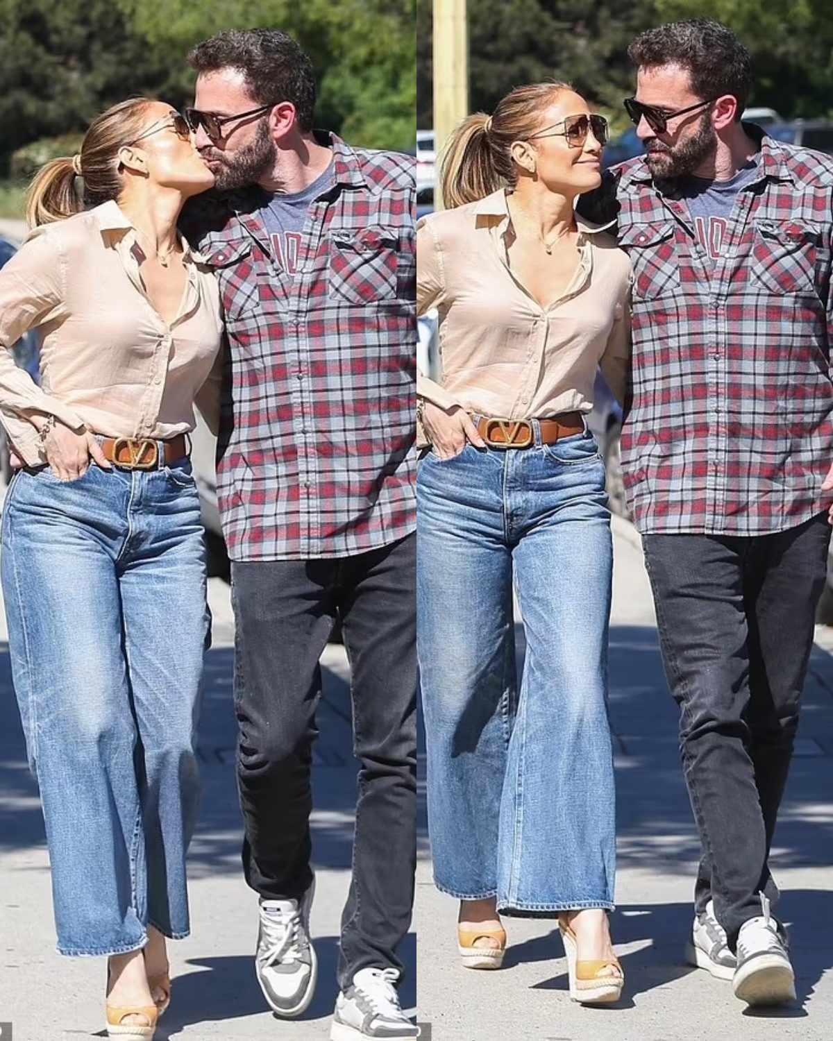 Cover Image for Jennifer Lopez and Ben Affleck share a sweet kiss while taking a stroll in Los Angeles with his son Samuel
