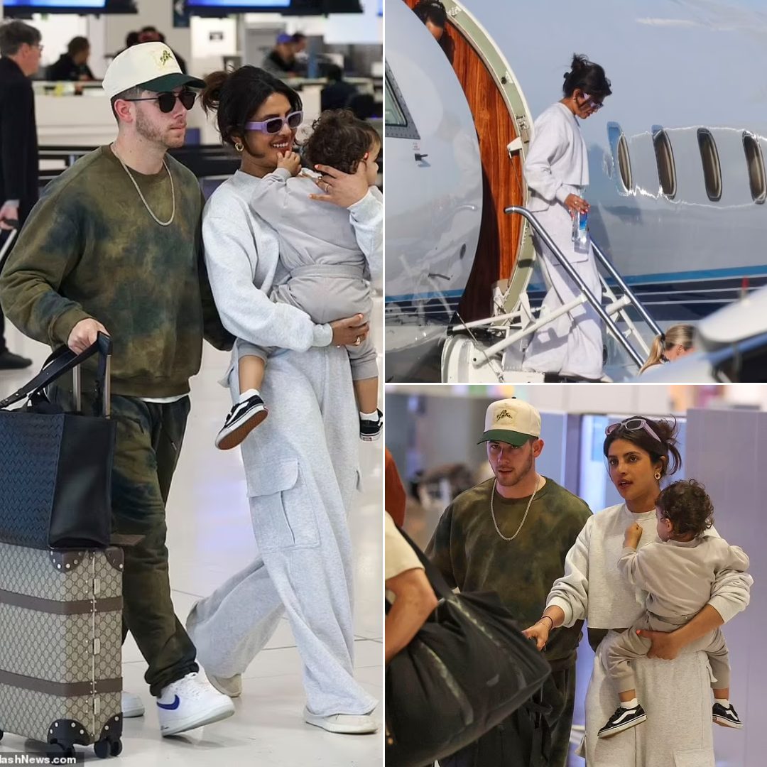 Cover Image for Priyanka Chopra carries daughter Malti as she and Nick Jonas jet out of Australia after wrapping The Bluff